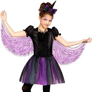 NIP Fun World Midnight unicorn costume + wings Halloween dress up girls 12-14 L